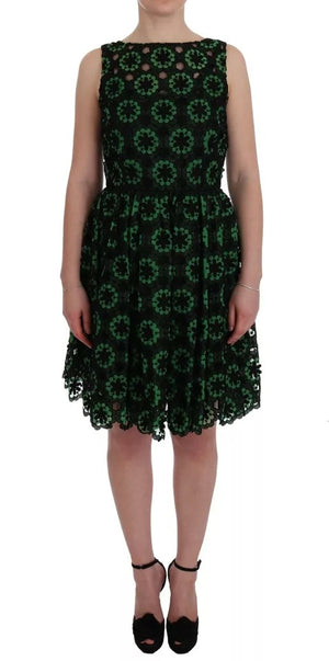 Dolce & Gabbana Grünes geblümtes Ricamo A-Linien-Shiftkleid