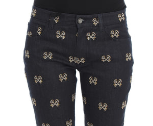 Dolce & Gabbana Blaue Schlüssel bestickte Slim Fit KATE Jeans