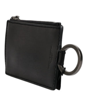 Dolce & Gabbana Schwarzes Pferd Leder Lanyard Logo Kartenhalter Brieftasche