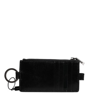 Dolce & Gabbana Schwarzes Pferd Leder Lanyard Logo Kartenhalter Brieftasche