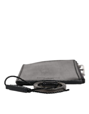 Dolce & Gabbana Schwarzes Pferd Leder Lanyard Logo Kartenhalter Brieftasche
