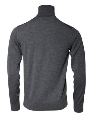 Dolce & Gabbana Grauer Logo-Rollkragenpullover aus Wolle