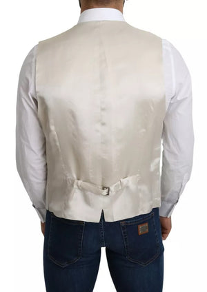Dolce & Gabbana Off-White Baumwolle Seide Formeller Mantel Weste