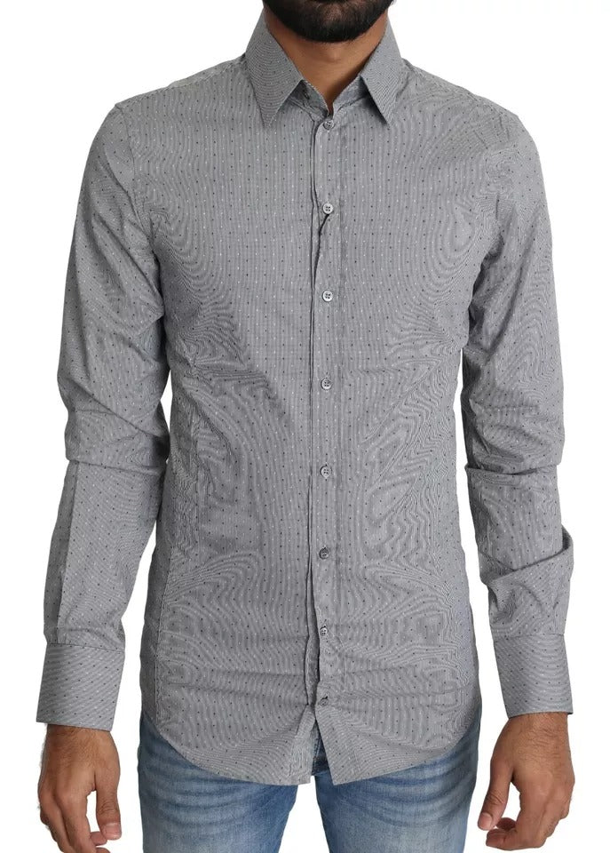 Dolce & Gabbana Graues, gepunktetes Hemd SICILIA Semi Fitted Formal
