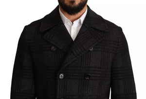 Dolce & Gabbana Schwarzer Trenchcoat Karo-Wolljacke
