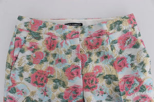 Dolce & Gabbana Weiß-rosa geblümte Brokat-Hose
