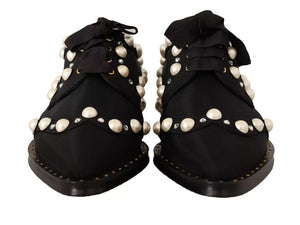 Dolce & Gabbana Schwarze Schnürschuhe mit Juwelen Formal Flats