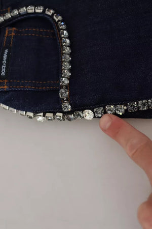 Dolce & Gabbana Blaue Stretch-Denim-Hotpants mit Kristallen