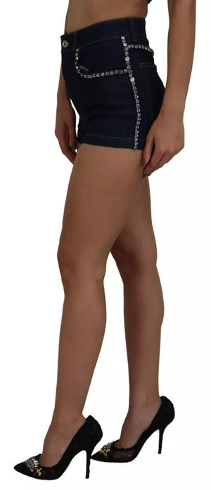 Dolce & Gabbana Blaue Stretch-Denim-Hotpants mit Kristallen
