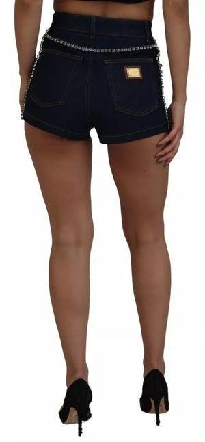 Dolce & Gabbana Blaue Stretch-Denim-Hotpants mit Kristallen