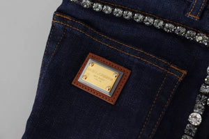 Dolce & Gabbana Blaue Stretch-Denim-Hotpants mit Kristallen