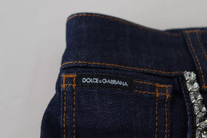 Dolce & Gabbana Blaue Stretch-Denim-Hotpants mit Kristallen