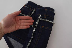 Dolce & Gabbana Blaue Stretch-Denim-Hotpants mit Kristallen