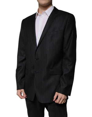 Dolce & Gabbana Schwarz gestreifter einreihiger Blazer aus Wolle