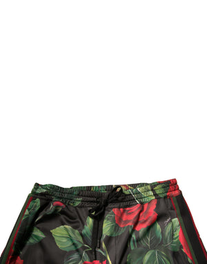 Dolce & Gabbana Schwarze geblümte Polyester-Jogger-Sweatpants Hose
