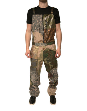 Dolce & Gabbana Multicolor Patchwork Camouflage Overall Hose