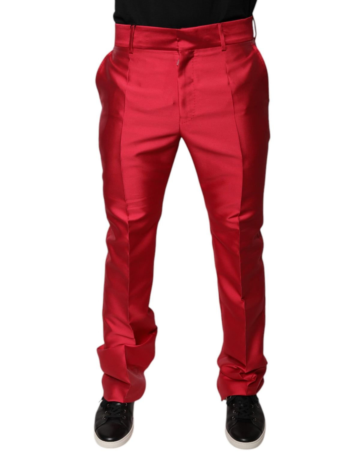 Dolce & Gabbana Rote Seide Slim Fit Mid Waist Kleid Formelle Hose