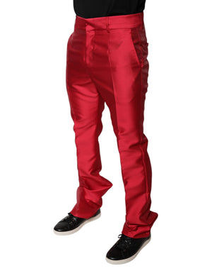 Dolce & Gabbana Rote Seide Slim Fit Mid Waist Kleid Formelle Hose