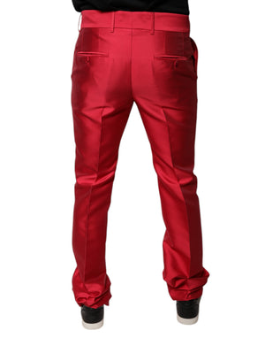Dolce & Gabbana Rote Seide Slim Fit Mid Waist Kleid Formelle Hose