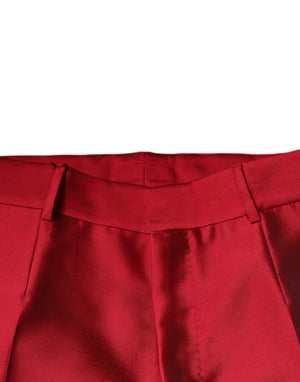 Dolce & Gabbana Rote Seide Slim Fit Mid Waist Kleid Formelle Hose