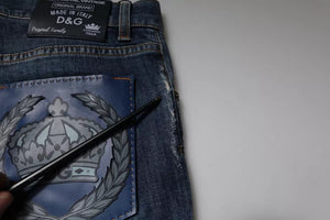 Dolce & Gabbana Blaue DG Crown Logo Baumwoll-Skinny Denim Jeans