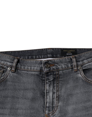 Dolce & Gabbana Graue Logo-Baumwoll-Stretch-Denim-Jeans