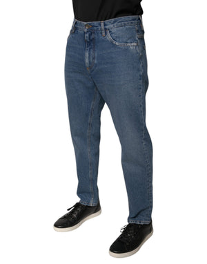 Dolce & Gabbana Blaue Baumwolle Logo Männer Lose Denim Jeans