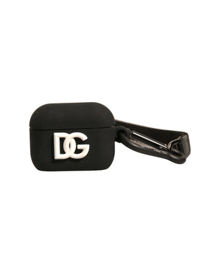 Dolce & Gabbana Schwarzes Silikon-Gummi-Logo geprägte Airpods Hülle