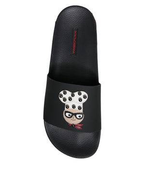 Dolce & Gabbana Schwarze Ledersandalen mit Riemen für den Strand