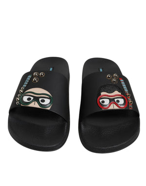 Dolce & Gabbana Schwarz Divers Leder Flats Slides Sandalen Beachwear Schuhe