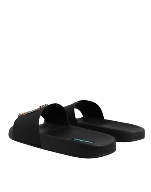 Dolce & Gabbana Schwarz Divers Leder Flats Slides Sandalen Beachwear Schuhe