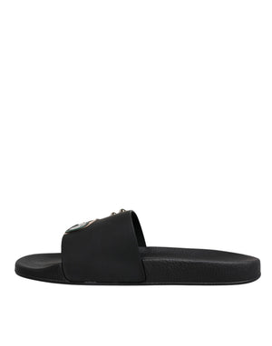 Dolce & Gabbana Schwarz Divers Leder Flats Slides Sandalen Beachwear Schuhe