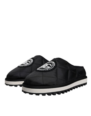Dolce & Gabbana Schwarz Nylon gesteppt Logo Patch Sandalen Rutschen Schuhe