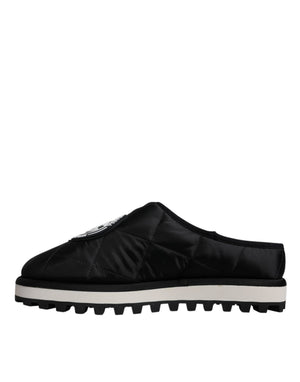 Dolce & Gabbana Schwarz Nylon gesteppt Logo Patch Sandalen Rutschen Schuhe