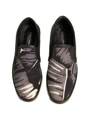 Dolce & Gabbana Schwarzer Canvas Tropical Print Slip On Schuhe