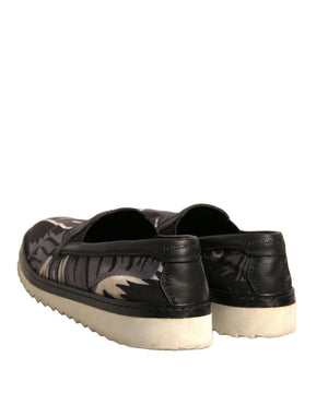 Dolce & Gabbana Schwarzer Canvas Tropical Print Slip On Schuhe