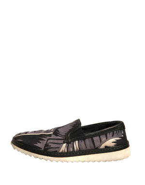 Dolce & Gabbana Schwarzer Canvas Tropical Print Slip On Schuhe
