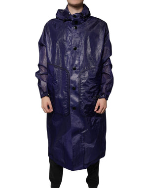 Dolce & Gabbana Dunkelblau Baumwolle mit Kapuze Männer Regenmantel Jacke