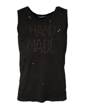 Dolce & Gabbana Schwarzes ärmelloses Tank-T-Shirt mit Rundhalsausschnitt