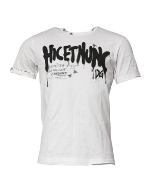Dolce & Gabbana Weißes Baumwoll-T-Shirt mit Grafikdruck und Rundhalsausschnitt