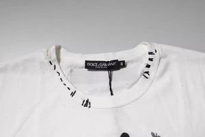 Dolce & Gabbana Weißes Baumwoll-T-Shirt mit Grafikdruck und Rundhalsausschnitt