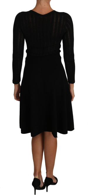 Dolce & Gabbana Schwarzes Kleid mit langen Ärmeln aus gestrickter Wolle