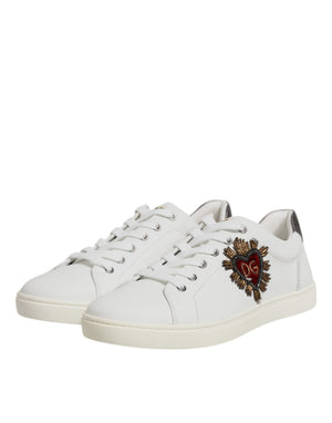 Dolce & Gabbana Weiße Leder-Sneaker mit Herz-Applikation