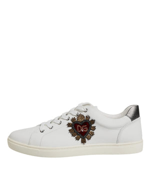 Dolce & Gabbana Weiße Leder-Sneaker mit Herz-Applikation