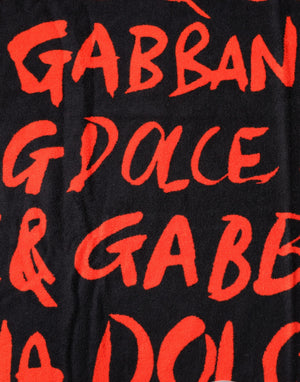 Dolce & Gabbana Schwarz-Rot Logo Print Baumwolle Strandtuch