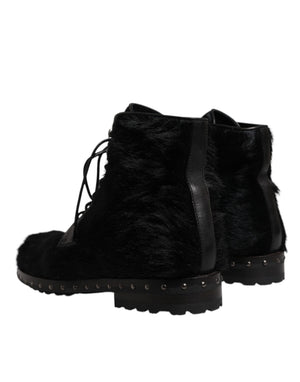 Dolce & Gabbana Schwarze Pony Style Leder Mid Calf Stiefel Schuhe