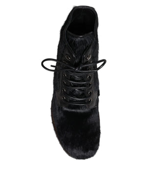 Dolce & Gabbana Schwarze Pony Style Leder Mid Calf Stiefel Schuhe