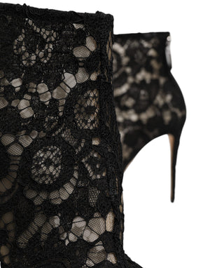 Dolce & Gabbana Schwarz Floral Spitze Absätze Stiefeletten Schuhe