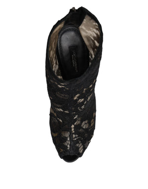 Dolce & Gabbana Schwarz Floral Spitze Absätze Stiefeletten Schuhe