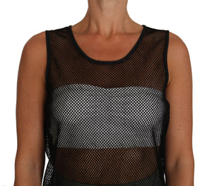 Dolce & Gabbana Schwarzes Netz-T-Shirt mit transparenter Bluse